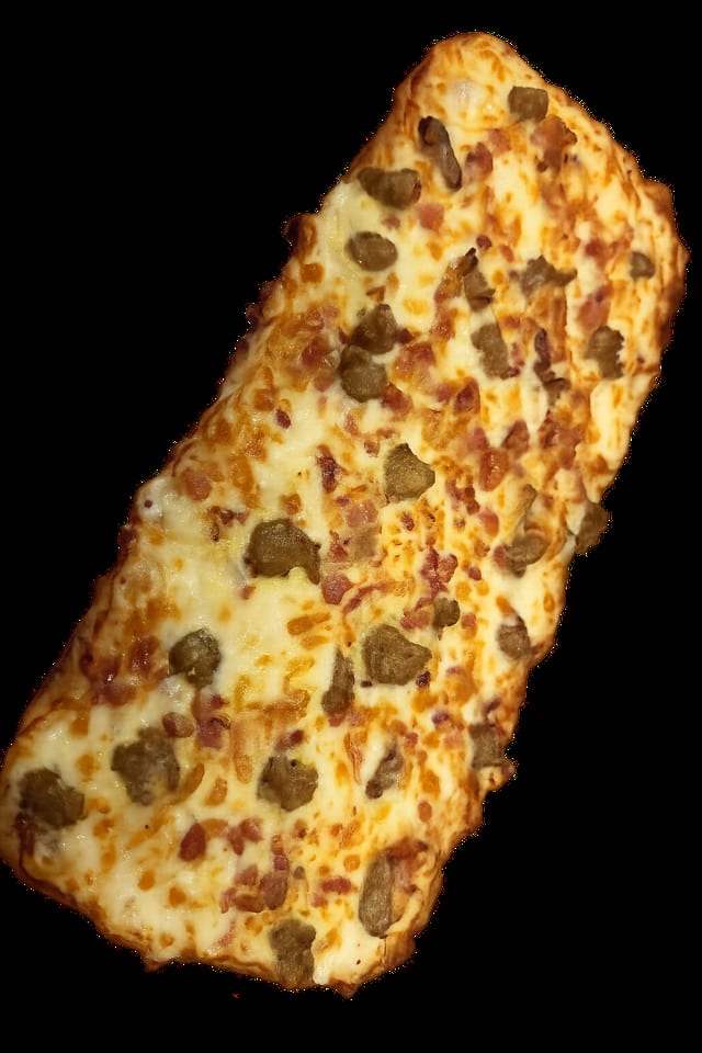 Bacon Sausage Egg and Cheese Flatbread.